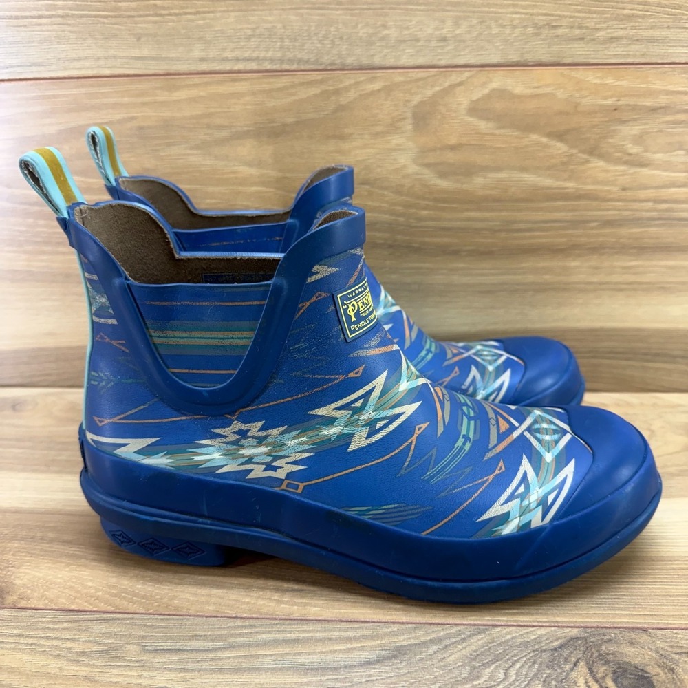 Pendelton Chelsea Rain Boots Womens 7 Blue South Western Native Boho Print
